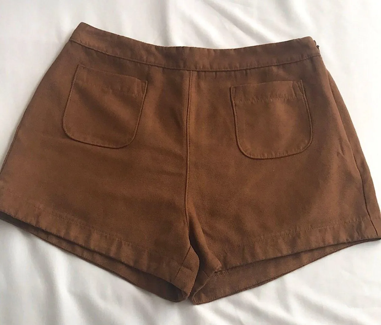 Brown Suede High-Rise Shorts - Image 2