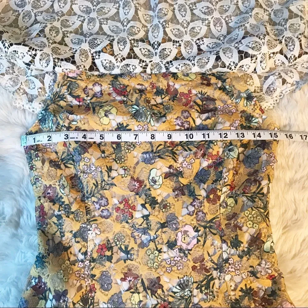 New ALEXÂ MARIE Yellow Floral Lace Off The Shoulder Midi DressâFit & Flare Size 2 - Image 12