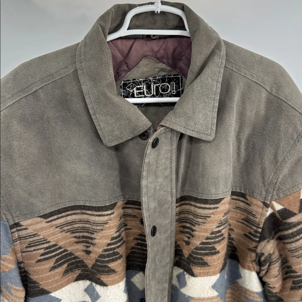 Women's Leather mixed media vintage southwestern Euro Mond Aztec jacket XL Gray - Image 6