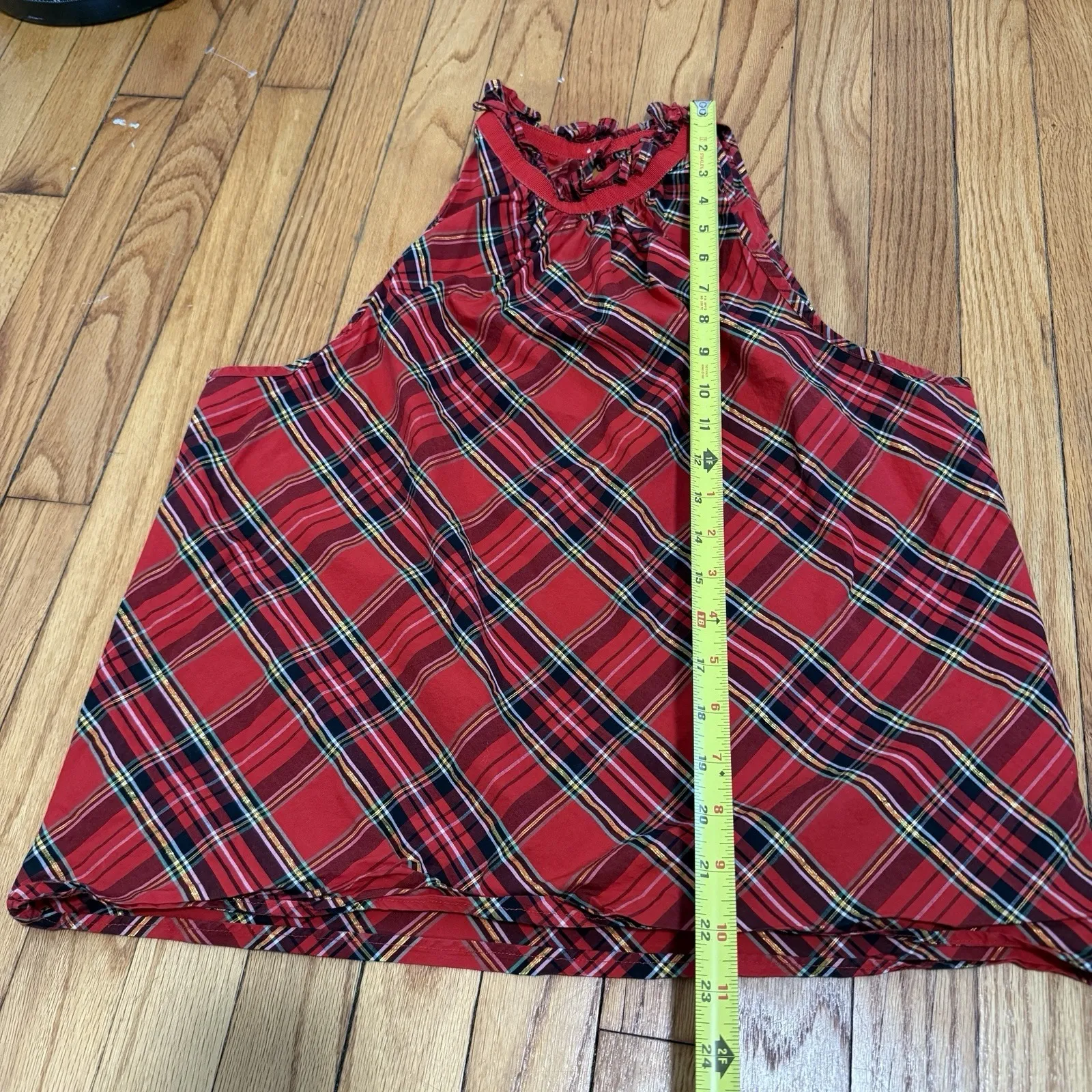 J. Crew Ruffleneck Sleeveless Cotton Poplin Top Good Tidings Holiday Red Plaid - Image 7