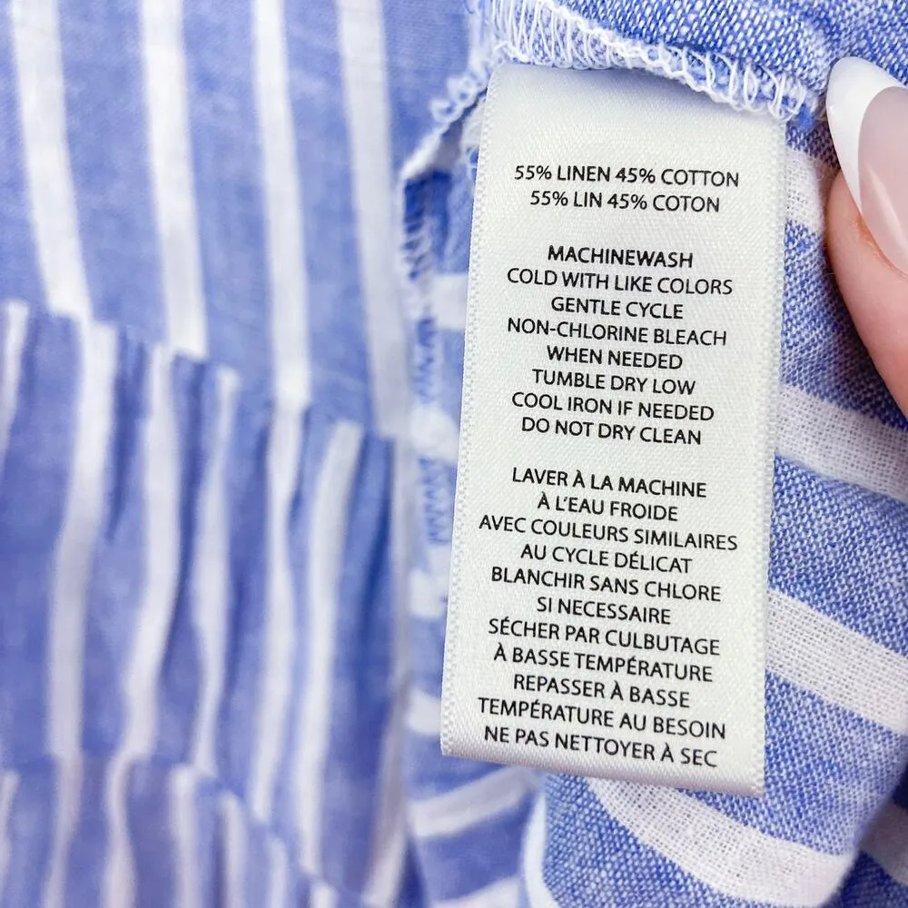 BeachLunchLounge Tiered Linen Cotton Blouse Striped Ruffles Boxy Beachy XS - Image 5