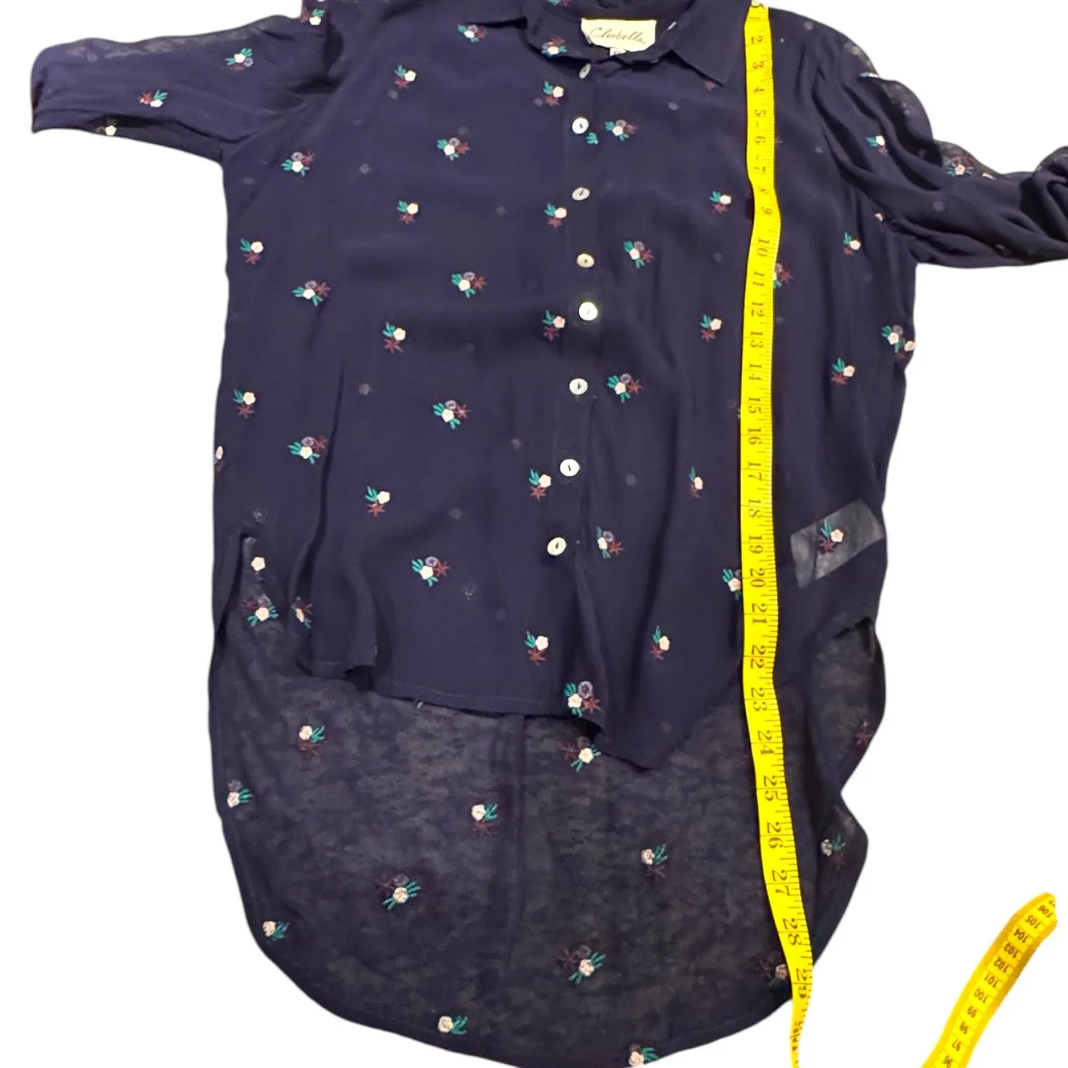 Cleobella Anthropologie Blue Floral Boho Blouse XS Sheer Button Down Cottagecore - Image 6