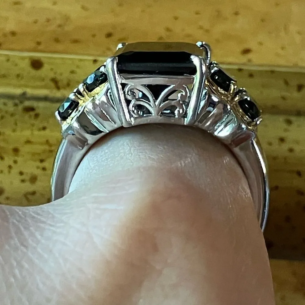 Natural Black Spinel Sterling Silver Cocktail Ring Size 10 - Image 2