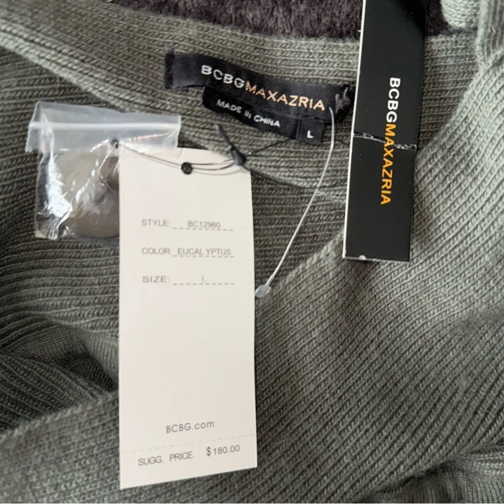 BCBGMaxazaria New w $180 Tags Army Green Pom Pom Mini Dress Large - Image 6