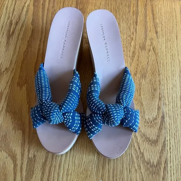 Loeffler Randall Taylor Wedge Sandals Womens‎ blue 7 Knotted Upper EUC - Image 2