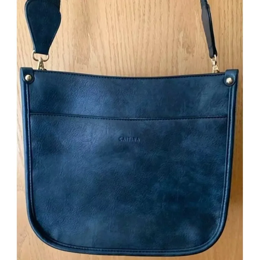 Caitina Vegan Leather Hobo‎ Trendy Crossbody Shoulder Bag w/ adjustable straps - Image 3