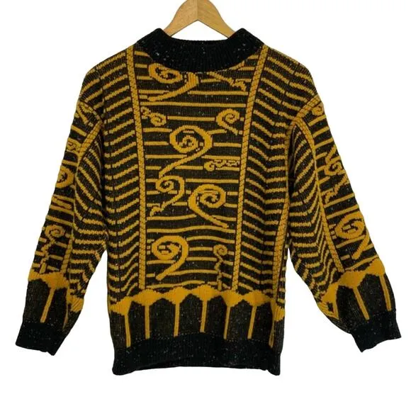 Vintage Black Gold Sweater 1989 Great American Sweater Co Wild Design NYE Small - Image 2