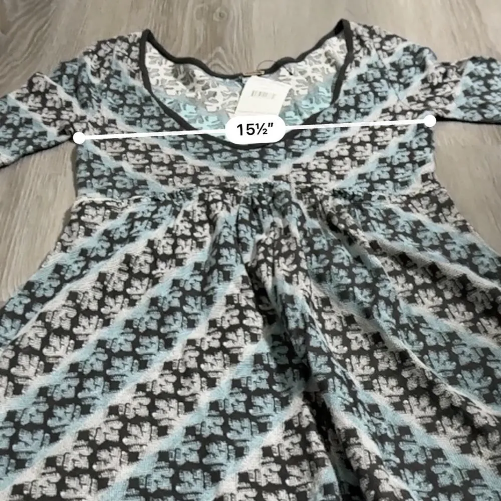 Free People Gray Blue & White Short Sleeve Scoop Neck‎ Knit Tunic Dress Size S - Image 7