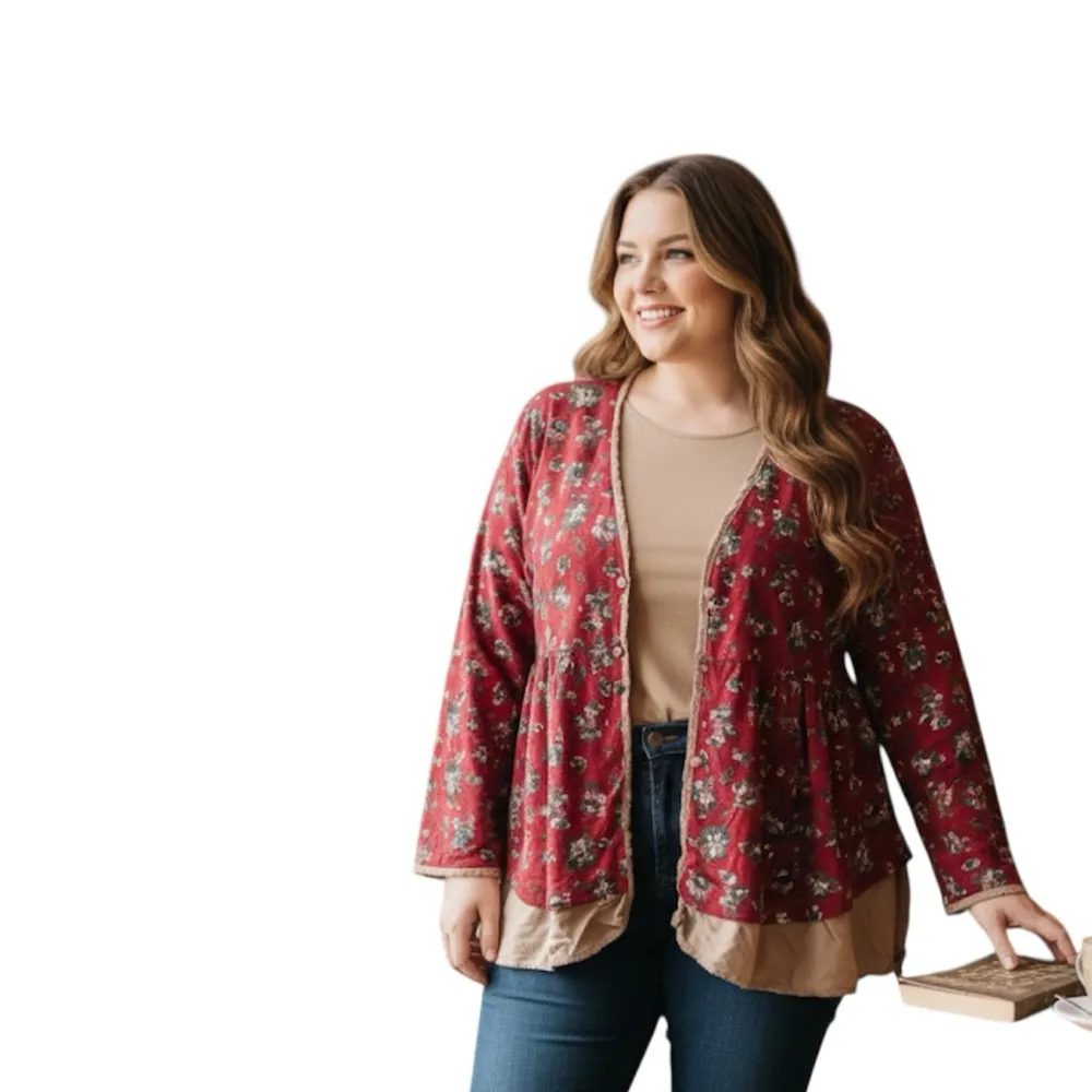 YOINS Burgundy bohemian tunic, floral boho tunic size XXL - Image 11