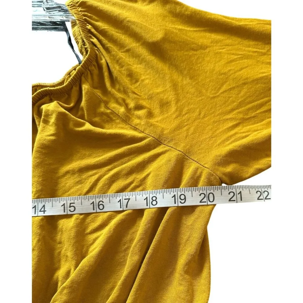 H&M Cropped Blouse Peplum Hem Long Sleeve Faux Button Sz L Mustard Yellow - Image 5