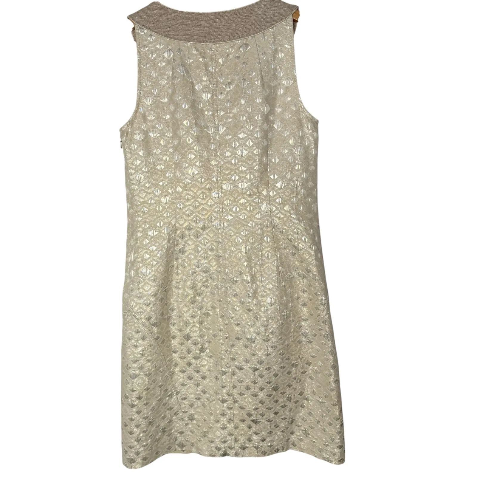 Tory Burch Textured Geometric‎ Gold Short Dress Size 6 Pocket Sleeveless Party - Image 2