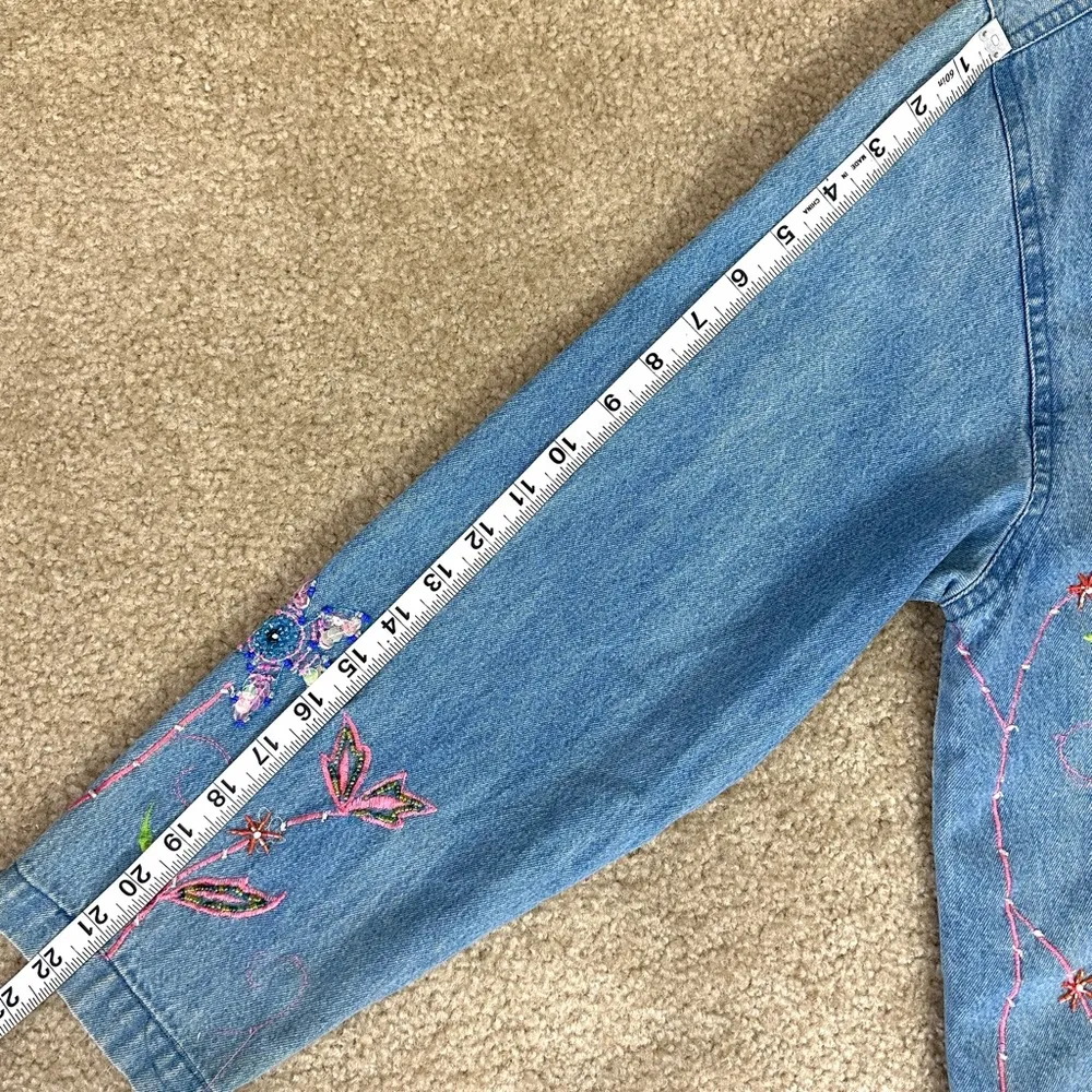 TANTRUMS Denim Jacket with Butterfly Design Size S Blue - Image 9