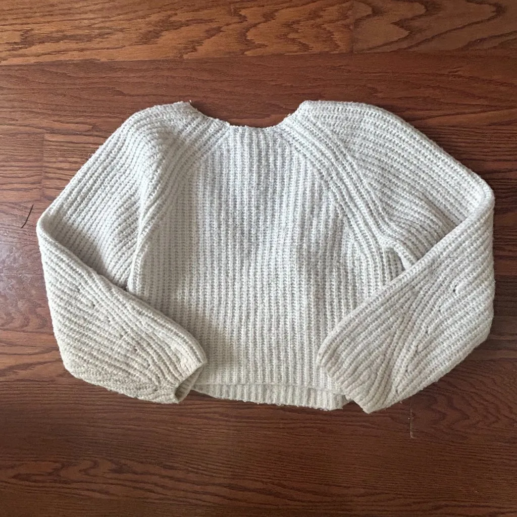 Wild Fable Wrap Sweater Pointelle Sleeves V Neck Ivory Size Small Chunky Knit - Image 9