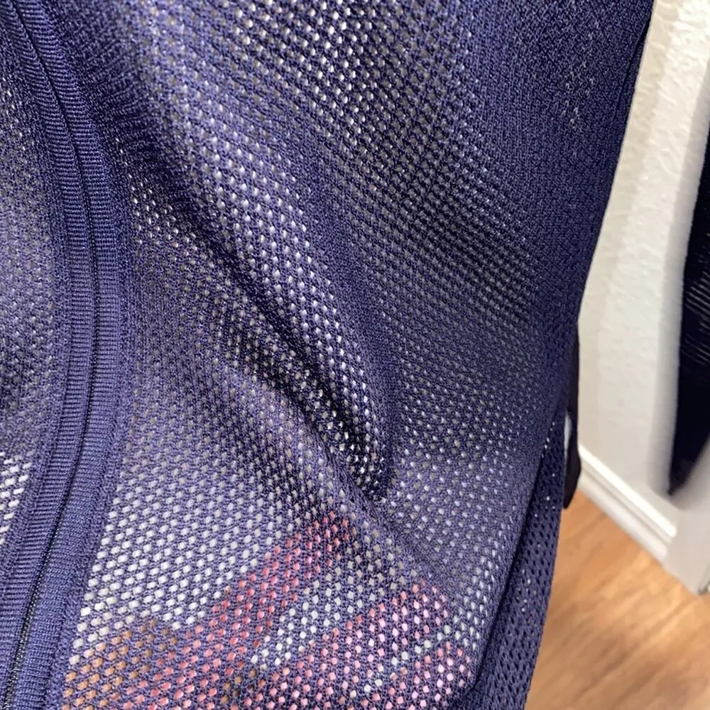 Misook Mesh Zipper Jacket Navy & Gold EUC Sz S Acrylic Navy Blue Cream Acrylic - Image 4
