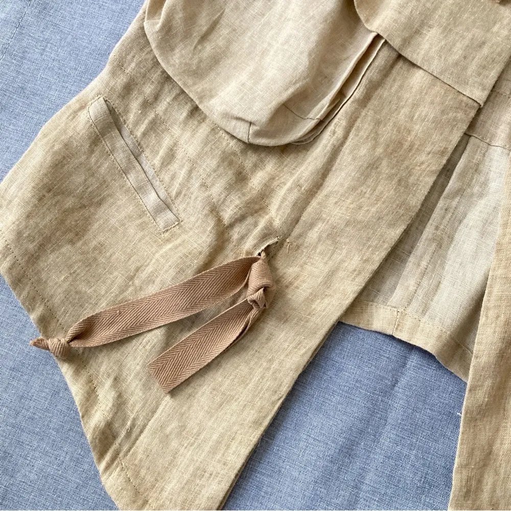 KOCH 100% Linen‎ Vest Safari Utility Coastal Old Money Tie Front Pockets XS - Image 4