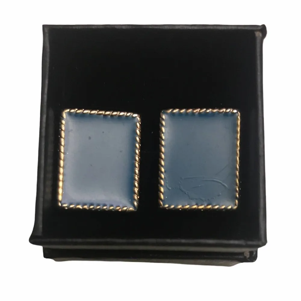 Vintage Stud Earrings Cerulean Blue in Gold Scroll - Image 4