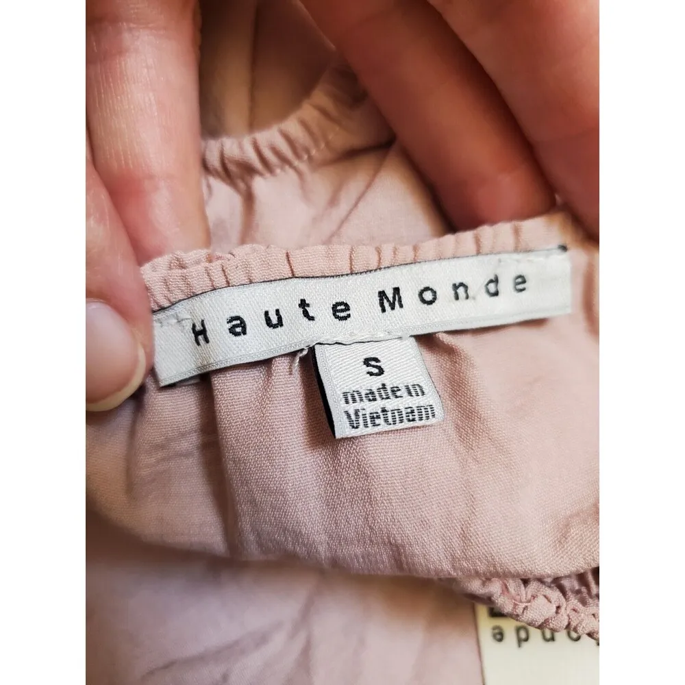 Haute Monde Women Small Pink Romper Flutter Cold Shoulder Short Sleeve Silky NWT - Image 3