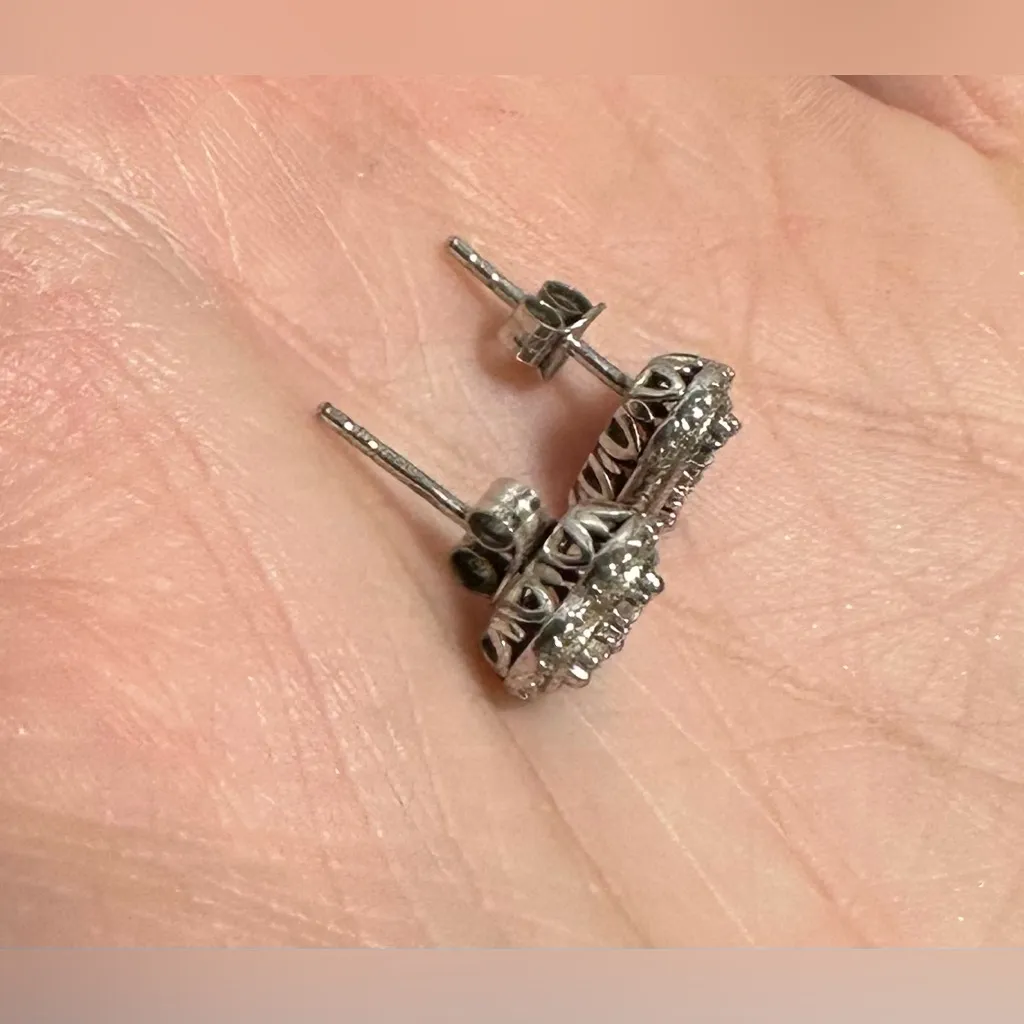 Diamond Heart Earrings 1/10 ct tw Sterling Silver 925 - Image 3