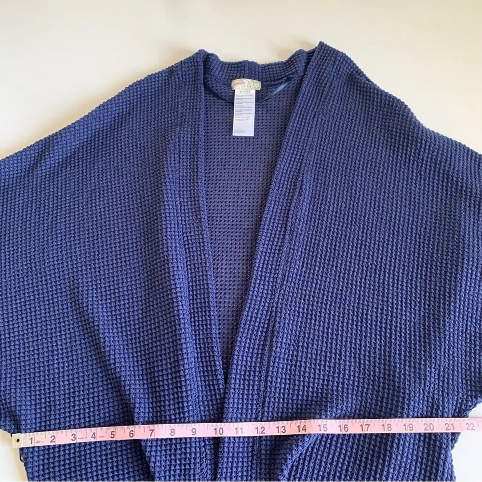 Free People Navy Blue Knit Thermal Shrug Open Front Cardigan Sweater One Size - Image 4
