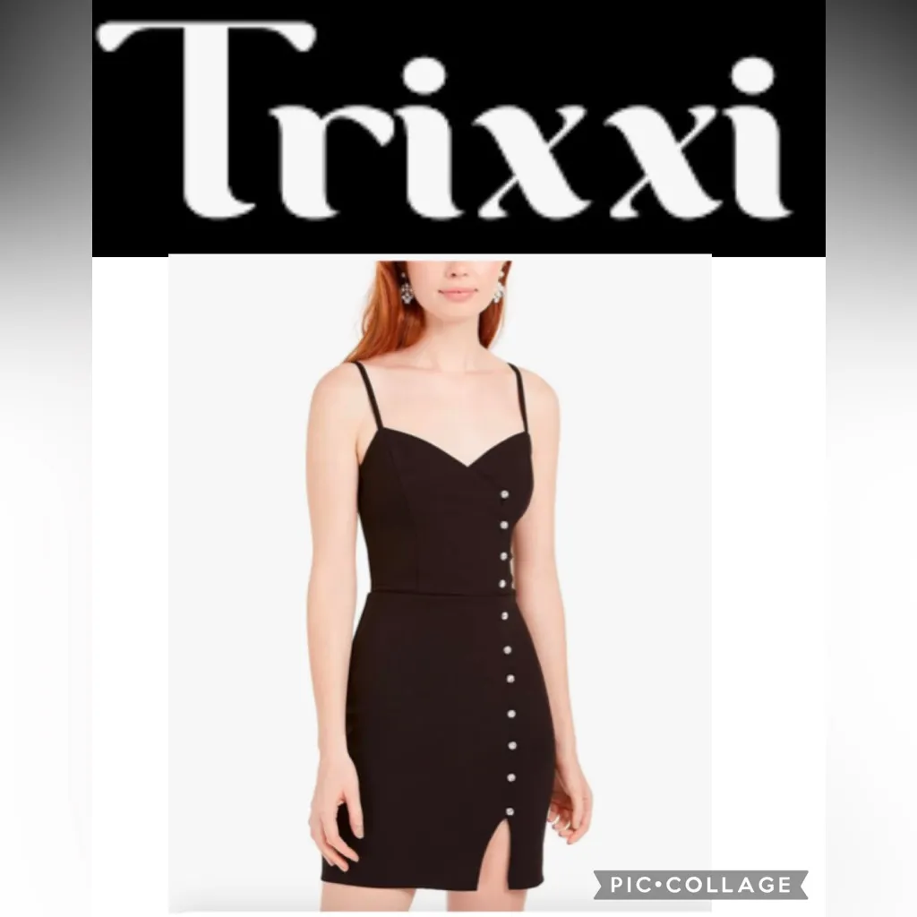 Trixxi Black Mini Dress with Button Accents - Image 2