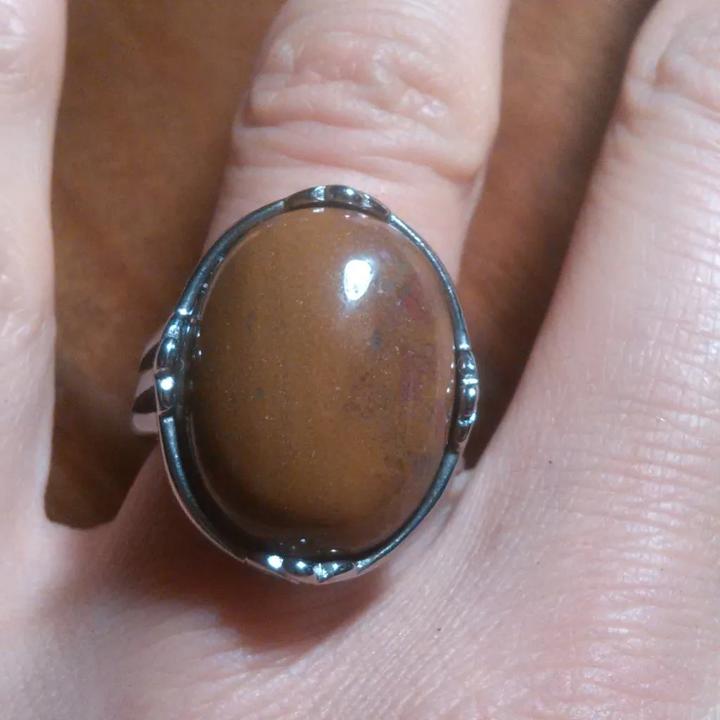 Ocean Jasper Solitaire Stainless Steel Ring (Size 7) - Image 10