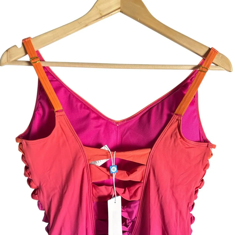 Bleu Rod Beattie Cool Breeze Pink Lace Up Sides Ombre V-Neck One Piece Swimsuit - Image 10