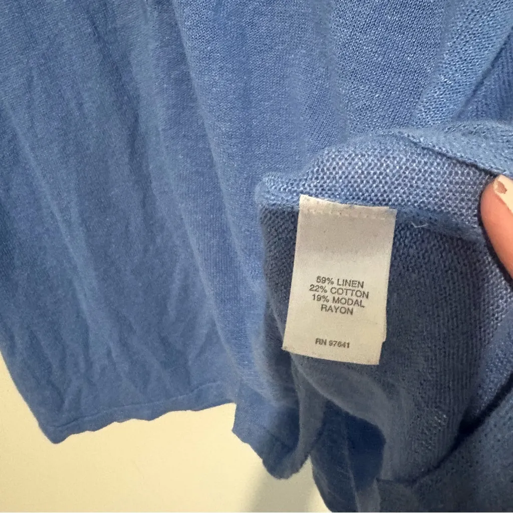 J. Jill Cardigan Sweater 3/4 Sleeve Linen Blend Button blue size large - Image 8