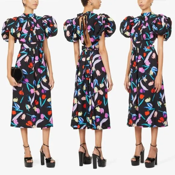 ROTATE BIRGER CHRISTENSEN Noon Floral Print Midi Dress XS Size 2 NWT Black - Image 2