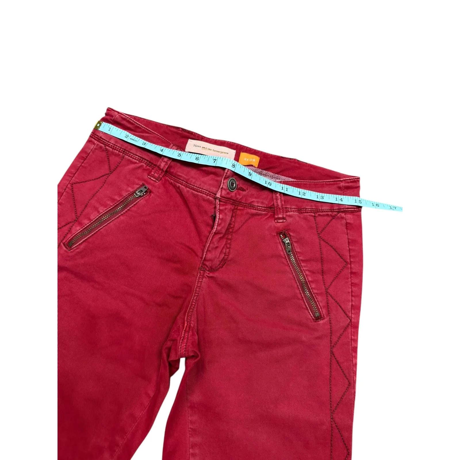 Anthropologie Pilcro And The Letterpress Diamond Stitch Red Moto Jeans Women's 2 - Image 11