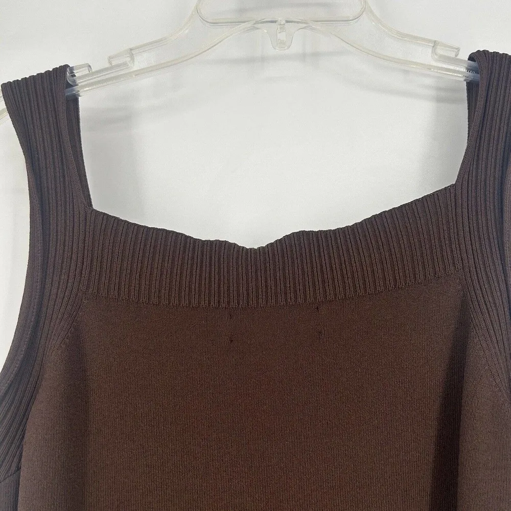 Jones New York Brown Knit Camisole Tank Top Ribbed Trim Square Neck Size 1X - Image 6
