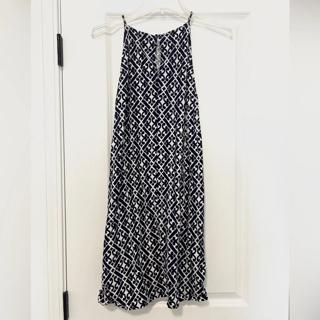 Boden Racer Neck Cotton Jersey Mini Dress Blue Tranquil Geometric Nautical Size 10 - Image 6