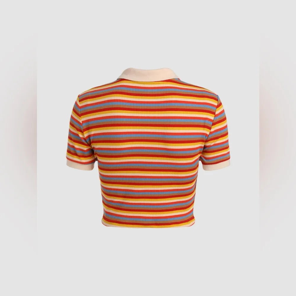 Zara Striped Zipper Up Collared Crop Top - Image 14