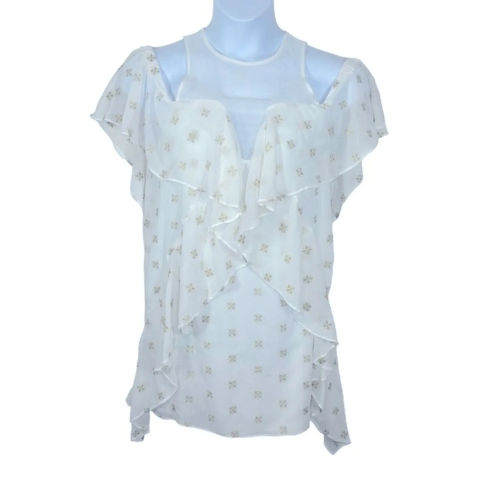 Stevie May Cosmic Currents Gold Embroidered Mini Dress Cold Shoulder Medium White - Image 3