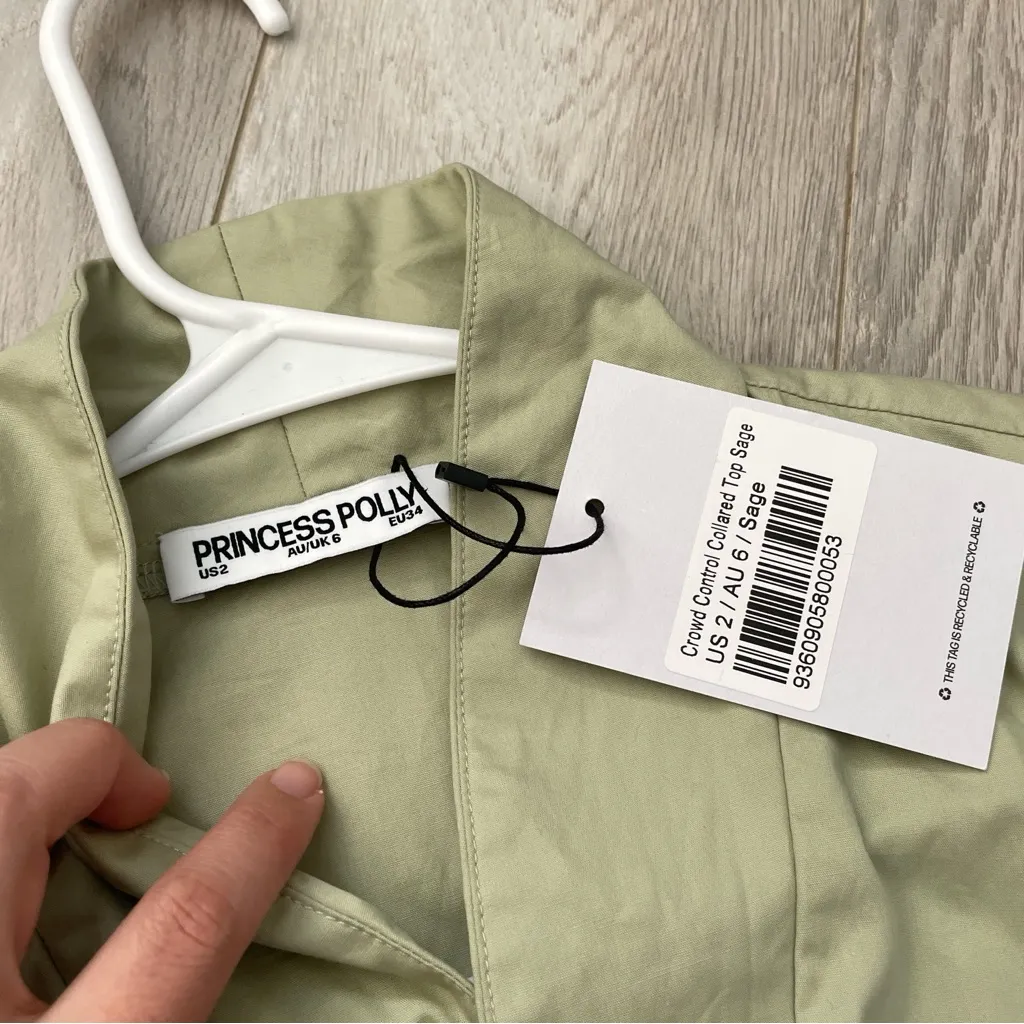 Princess Polly Top NWT crowd control collared womens Green size 2 office siren - Image 3