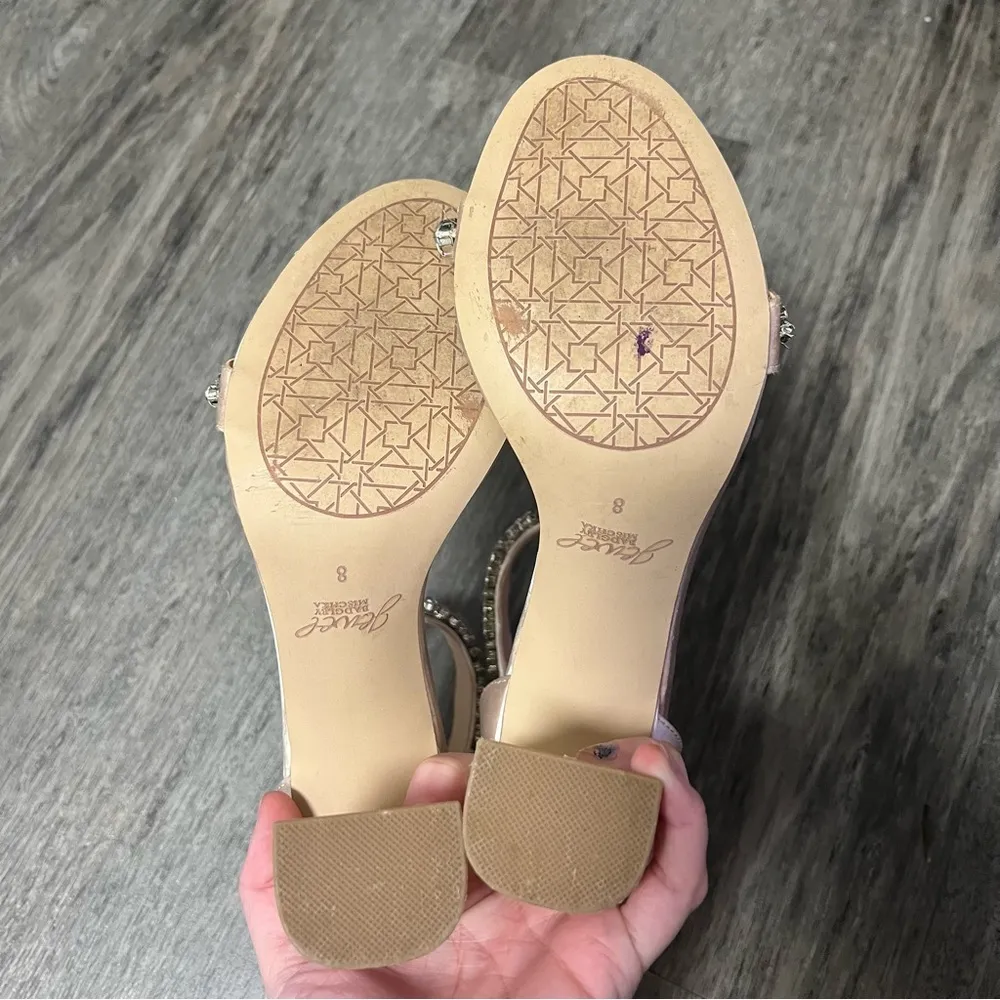 Jewel badgley Mischka beige satin rhinestone block heels Silver Size 8 - Image 5