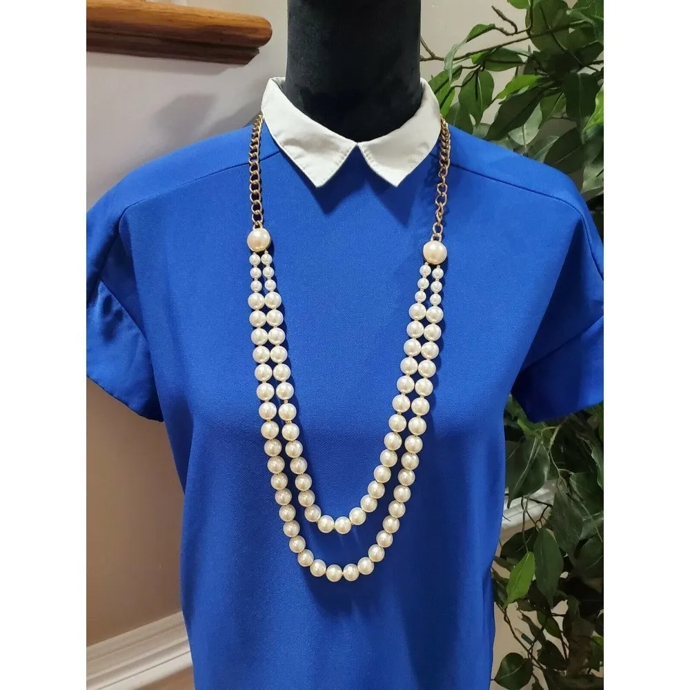 Zara Basic Womens Blue Polyester Collared Short Sleeve Knee Length Dress Size XS - Image 2