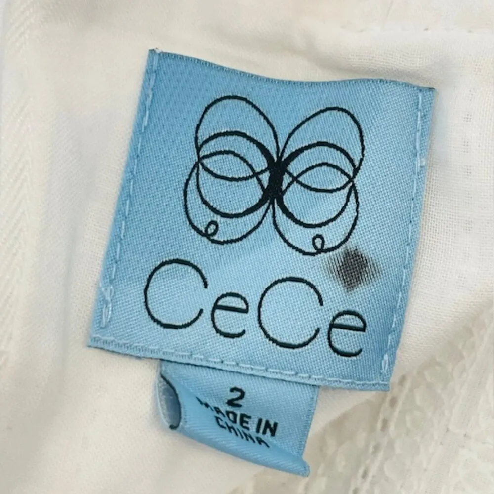 CeCe White Eyelet Shirred Ruffled Tiered Midi Dress NWT 2 - Image 8