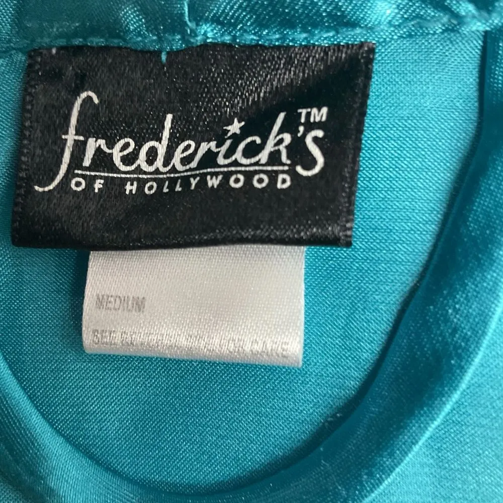 Fredericks of Hollywood Blue Satin Short Kimono Robe Lace‎ Trim Pockets Size M - Image 12