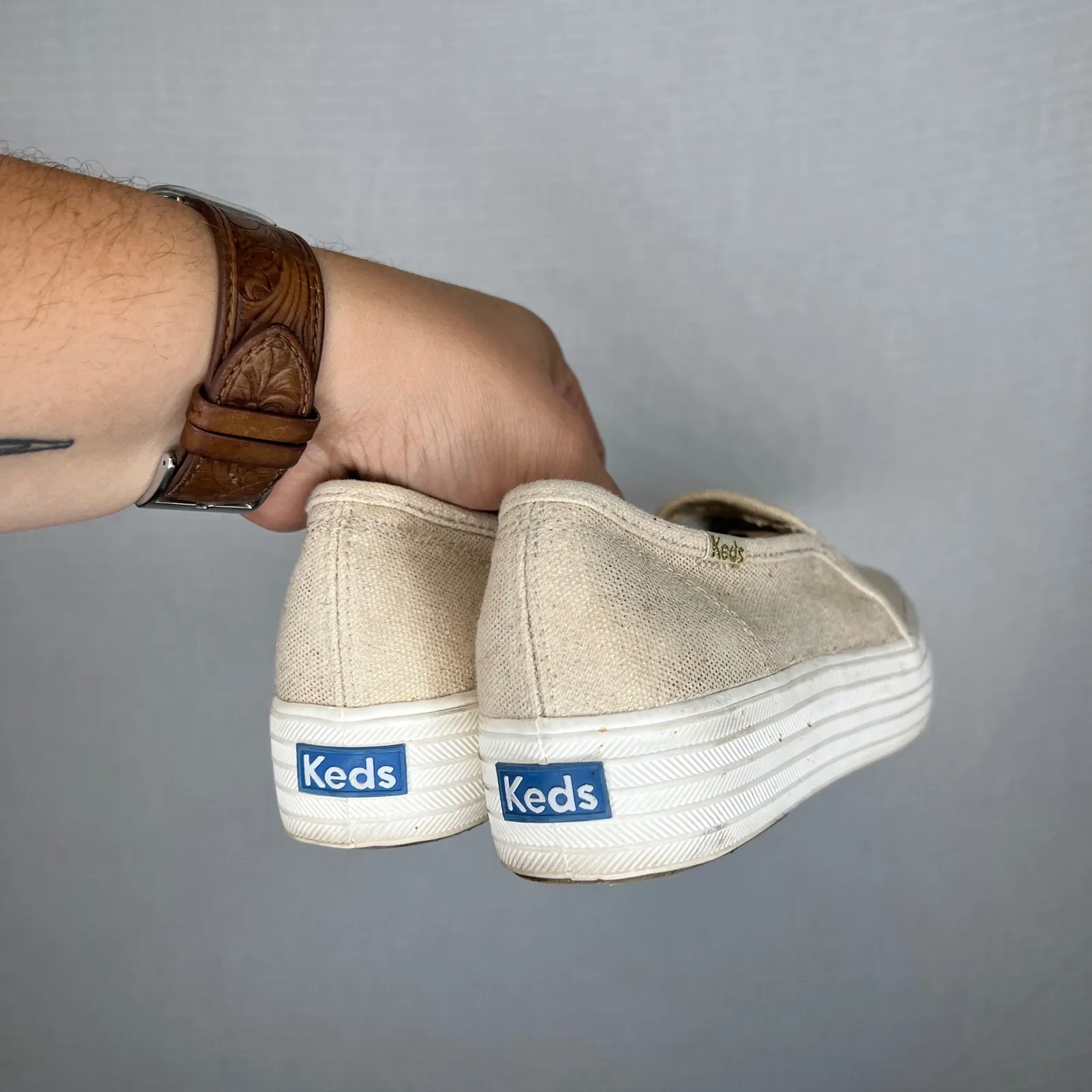 Keds Size 5.5 Double Decker Platform Slip On Sneakers Womens Beige Casual‎ Shoes - Image 3