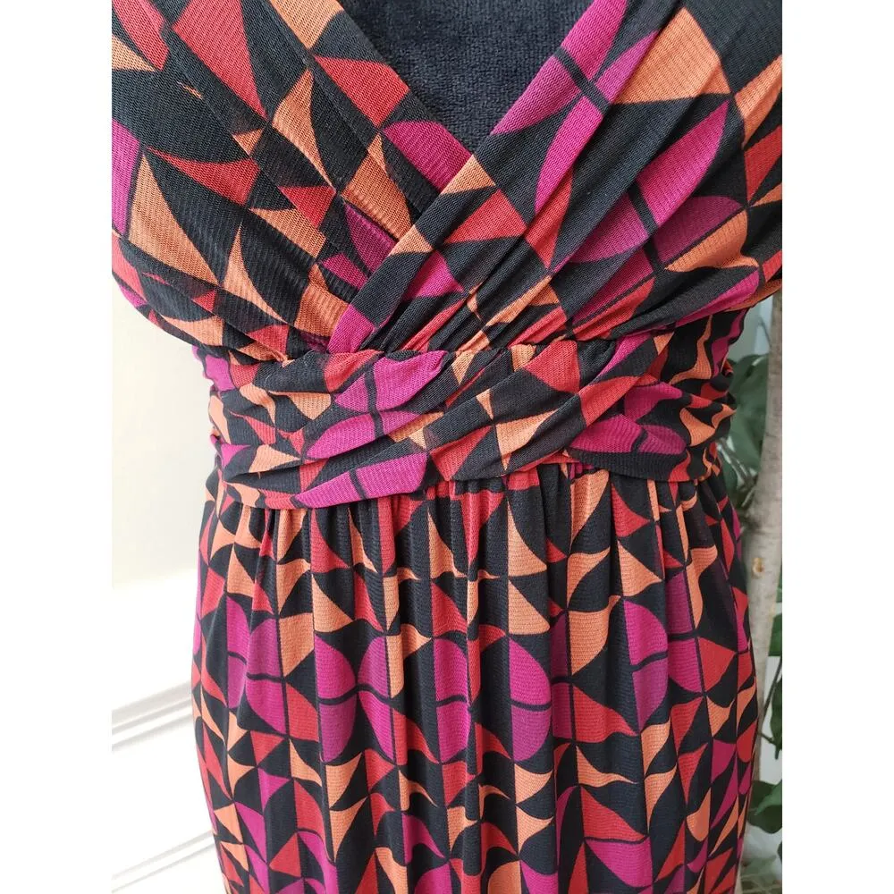 APT.9 Flared Dress Women Large Multi Geometric Print Pleated Skirt Surplice Neck - Image 9