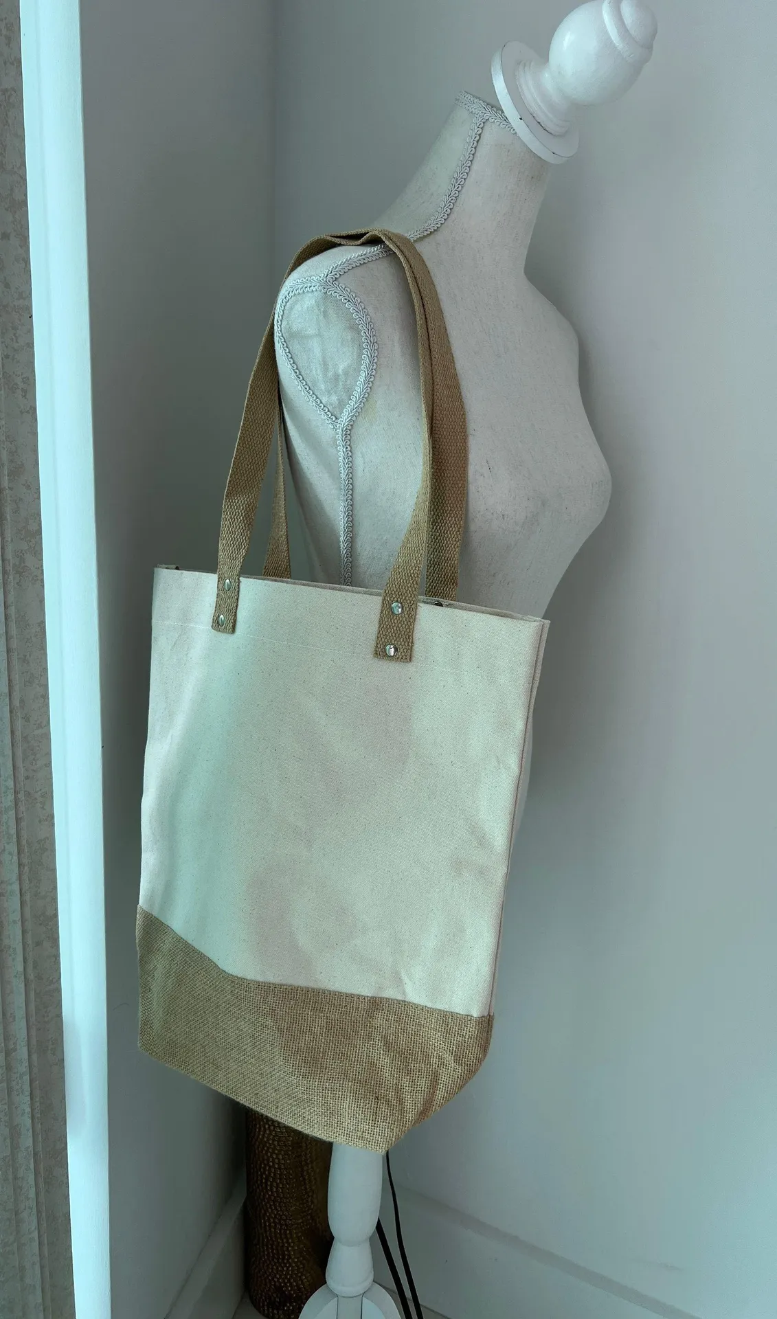 NEW! Canvas Shopping Bag Tan - Image 3
