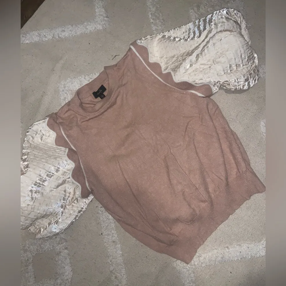 Ontwelfth tan satin poof sweater knit boho winter glam coquette small spring - Image 3