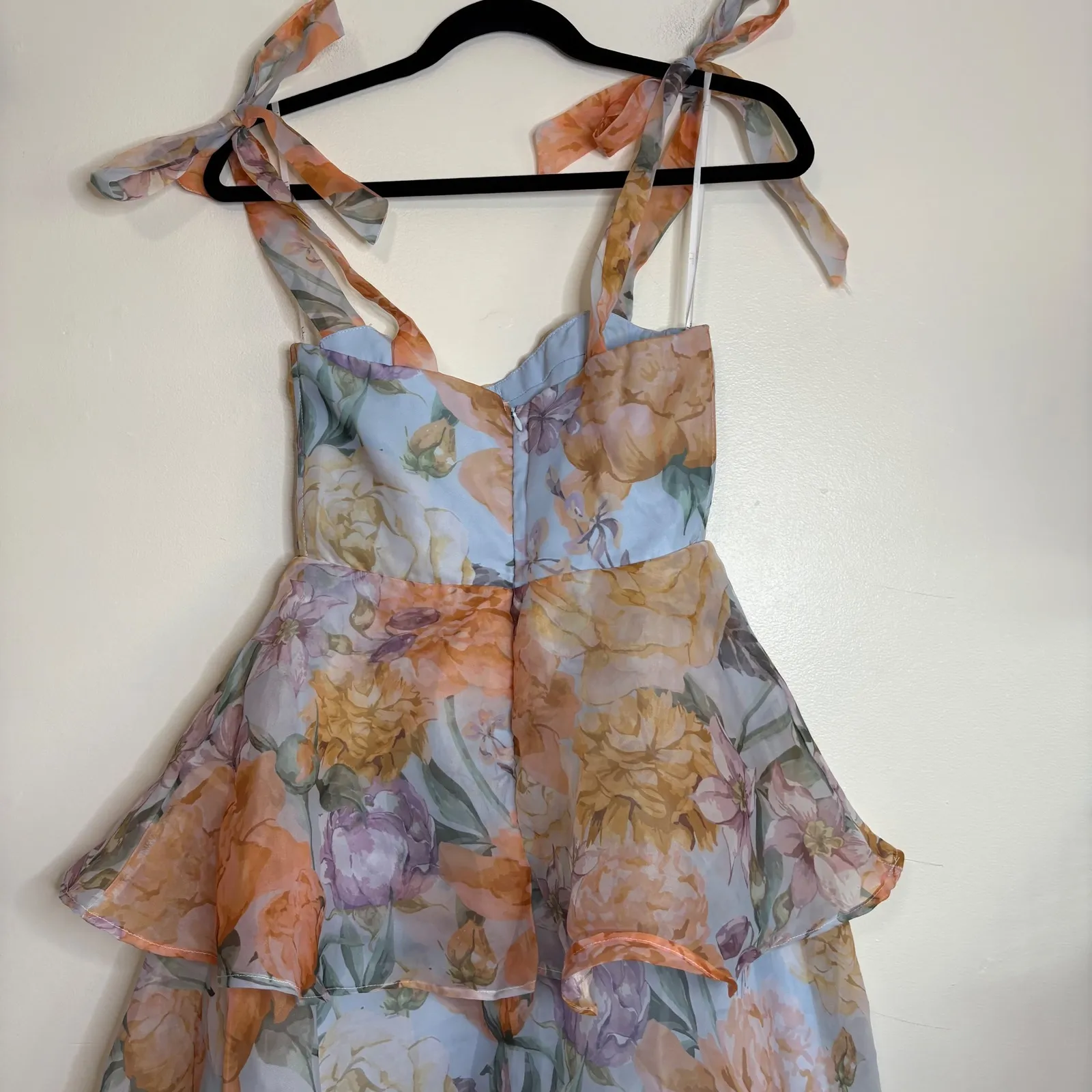 Floral Tiered Midi Dress Ruffle Tie Shoulder Sweetheart Neckline Summer Vacation - Image 7