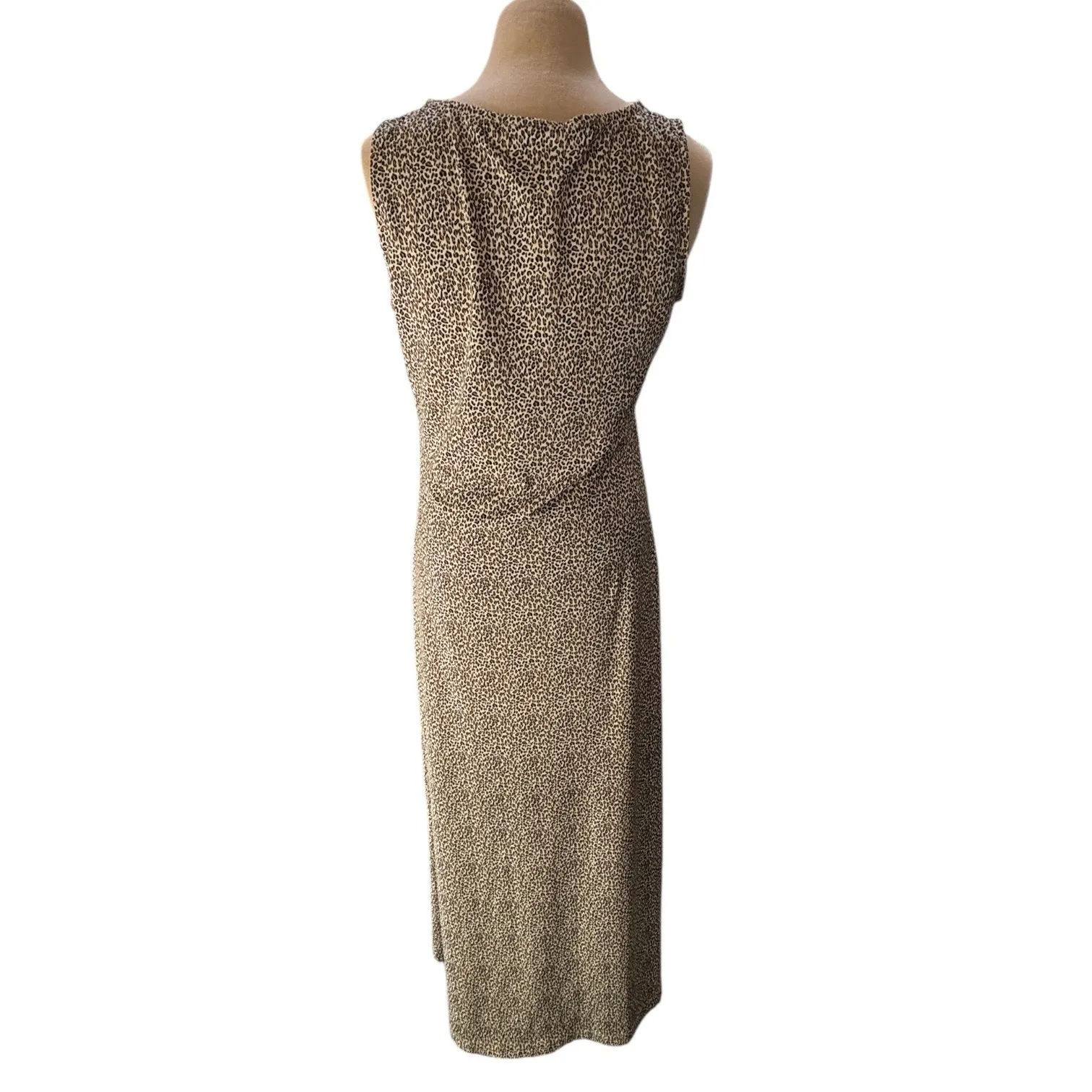 Womans Leopard Animal Print V Neck Sleeveless Maxi Dress Embellished Waist Sz M Black Size M - Image 5