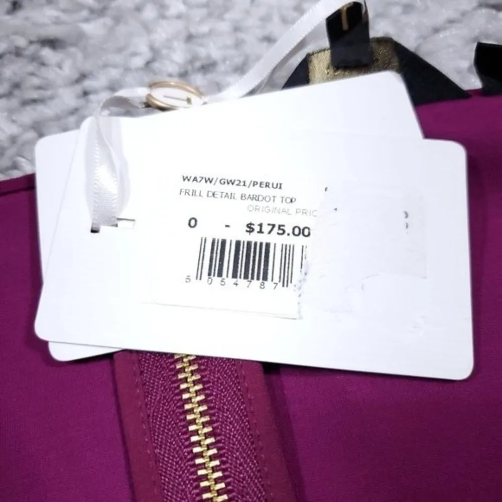 Ted Baker Frill Detail Bardot Top Ruffle Purple NWT Ted Size 0 US Women's 2 - Image 7