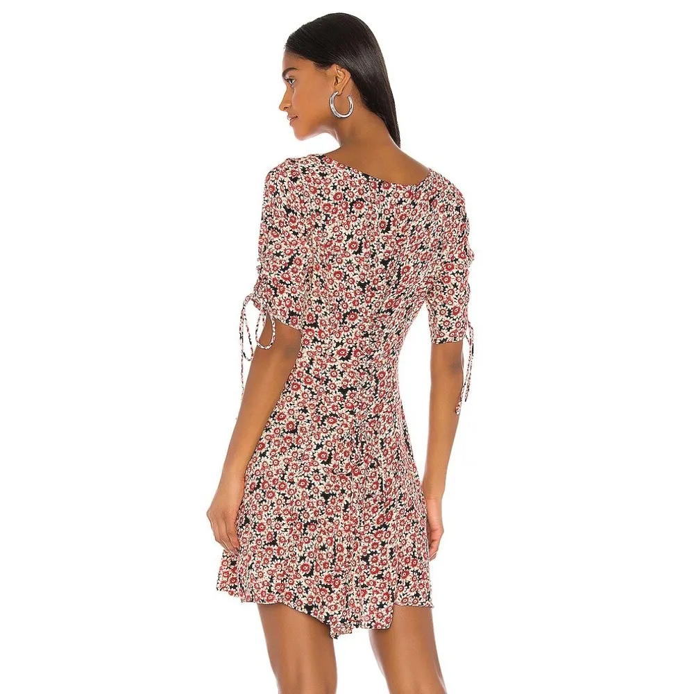 Free People Laced Up Mini Dress Black Red Ditsy Floral Print Women's Size Small - Image 3