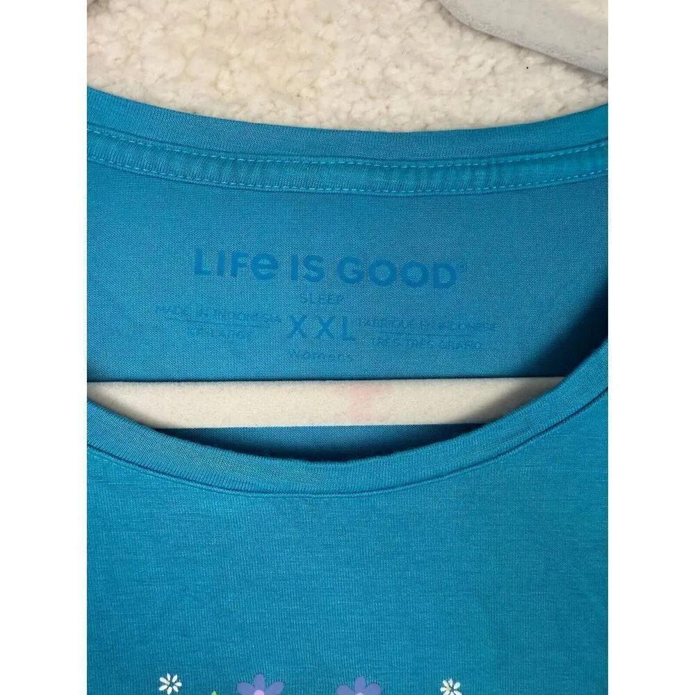 Life Is Good Womens Sleep Tee Blue Flowers Cotton Casual Boxy Relaxed‎ Size XXL - Image 6