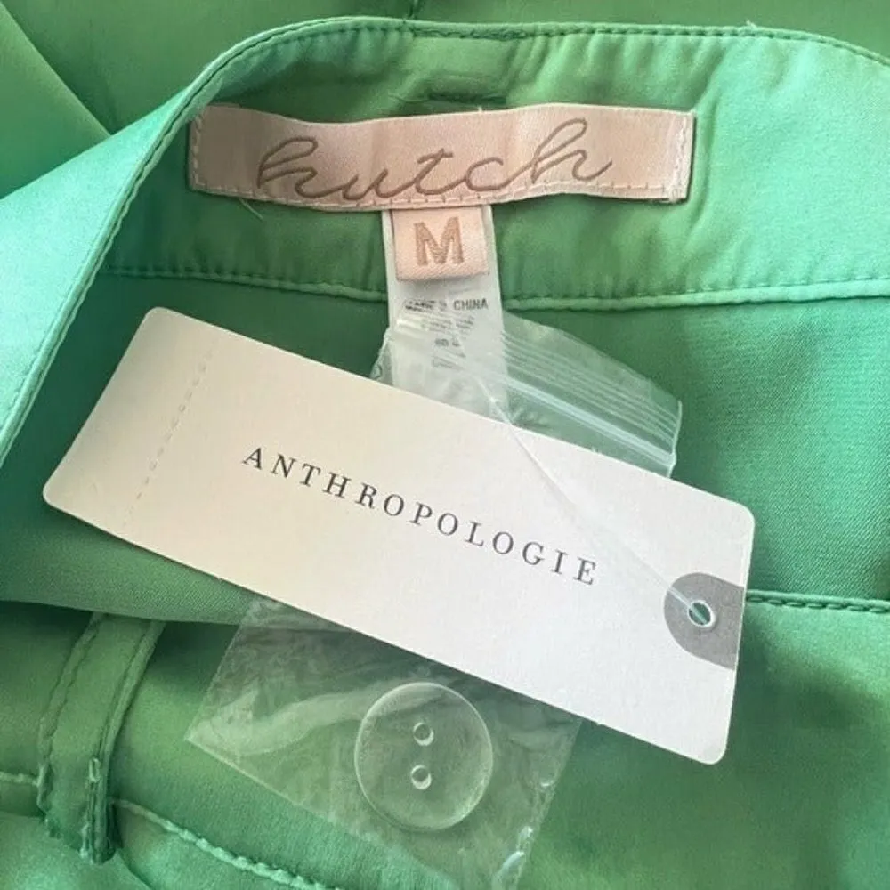 ANTHROPOLOGIE Hutch Pleated Utility Shorts Hi Rise Satin Green Size M NEW - Image 8