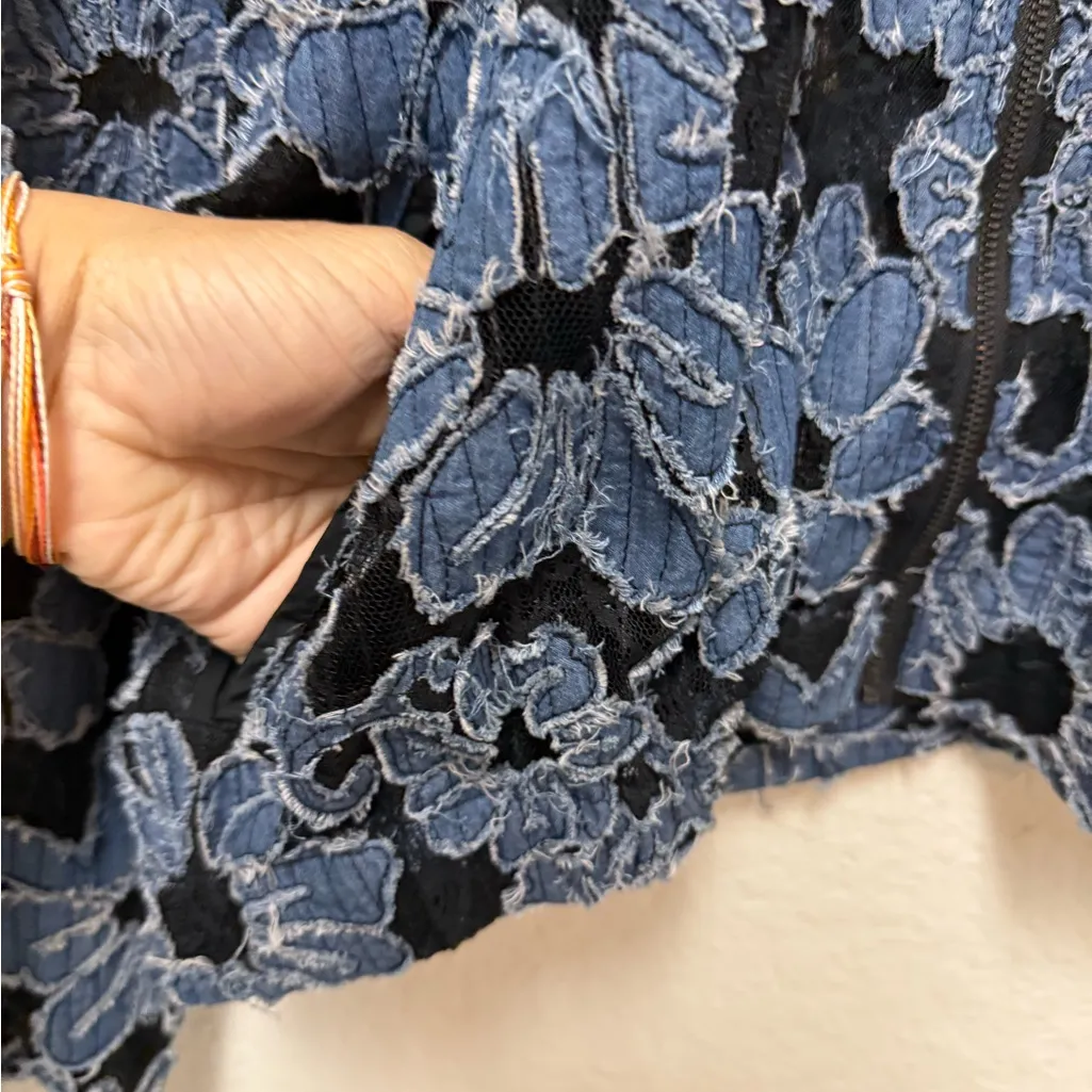 Floral Lace Women's Jacket in Blue and Black - Image 7