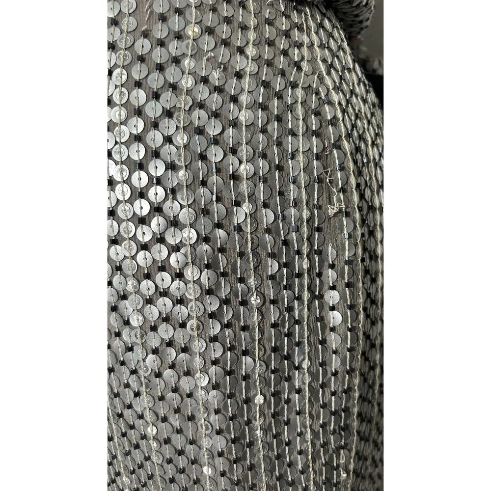 Bagley Mischka Silver Sequin 2-Piece Pant Set Size 12 LG Silk Lined Evening Glam - Image 11